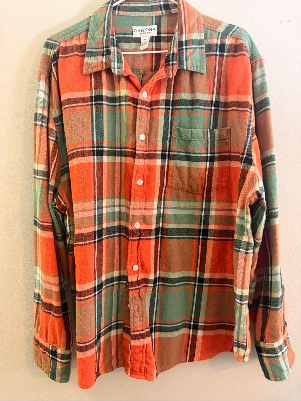 Arizona Jean Company Men’s Plaid Button-Up Shirt in Orange & Green